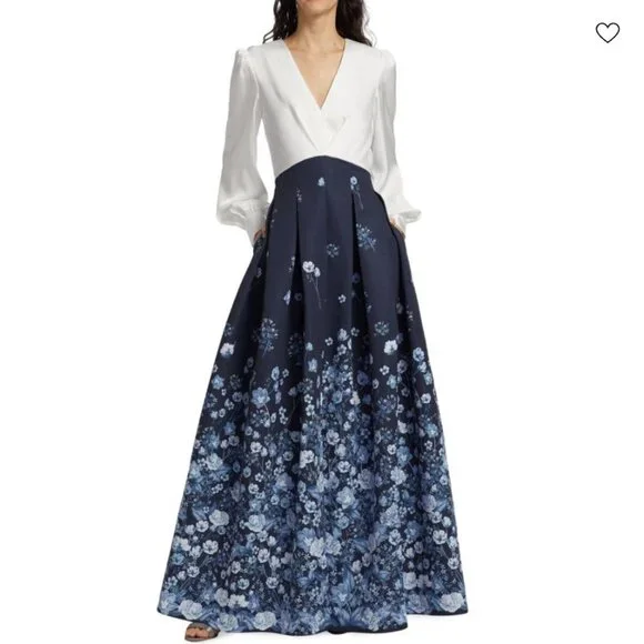 SACHIN & BABI Zoe Belted Gown, Ivory/Blue, Size 6, NWT - Picture 2 of 14